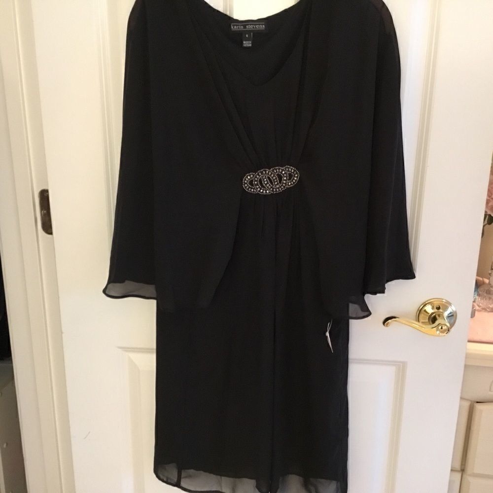 NWT Karin Stevens Women’s Sz 6 Black Crepe Dress